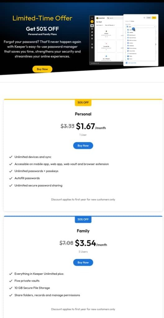 cheap pricing plans of Keeper Security 2025